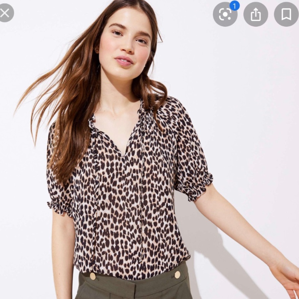 SOLD - NWT Loft Leopard Print Ruffle Tie Neck Top
